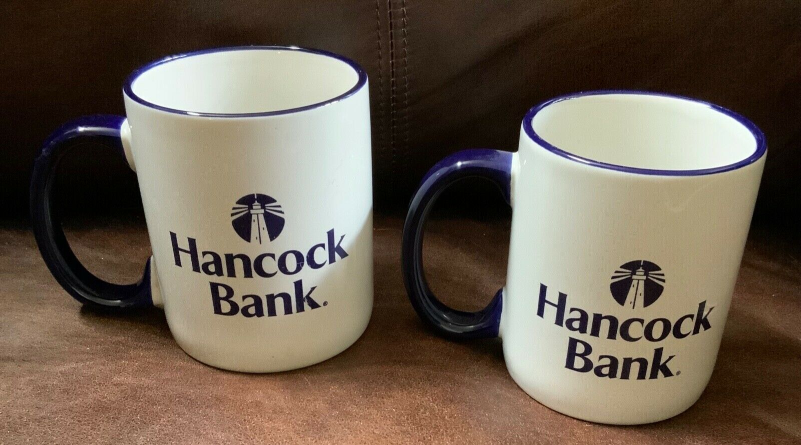 Set Of 2 Hancock Bank Coffee Mug Blue / White