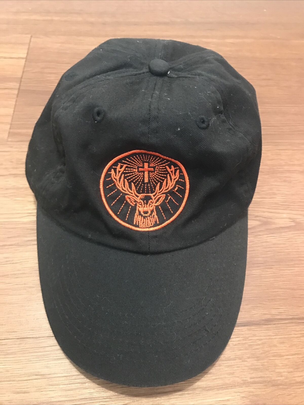 Jagermeister Black Adjustable Hat Cap Orange Logo And Jager Bottle Embroidered