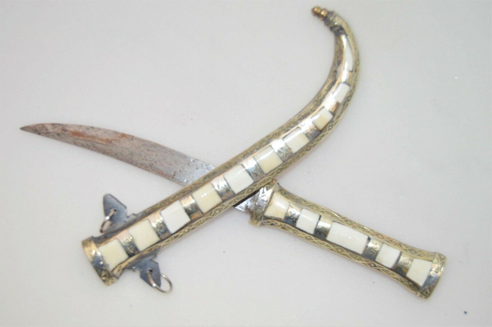 Dagger Knife Arabic Islamic Handmade Blade Fixed Sheath Sword Jambiya Khanjar