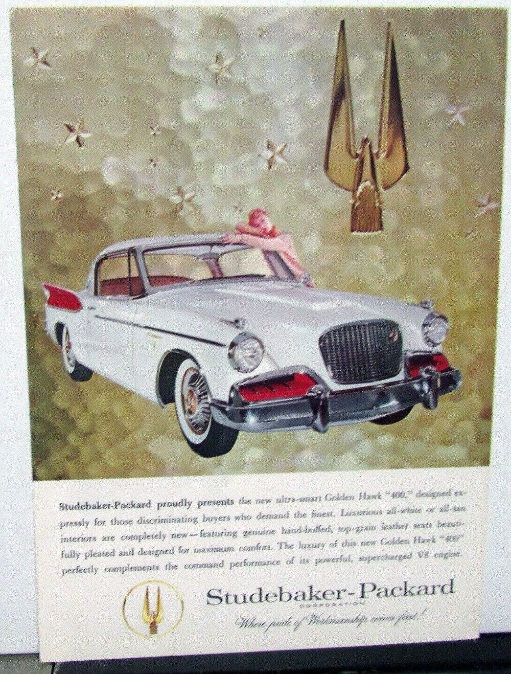 1957 1958 Studebaker Packard Golden Hawk 400 Original Color Postcard