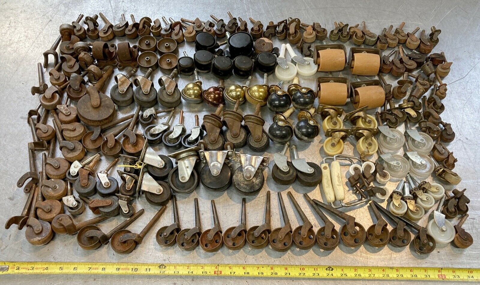 Large Lot Casters All Sorts Hardware Matched Sets Wheel Ball Wood Metal Plastic
