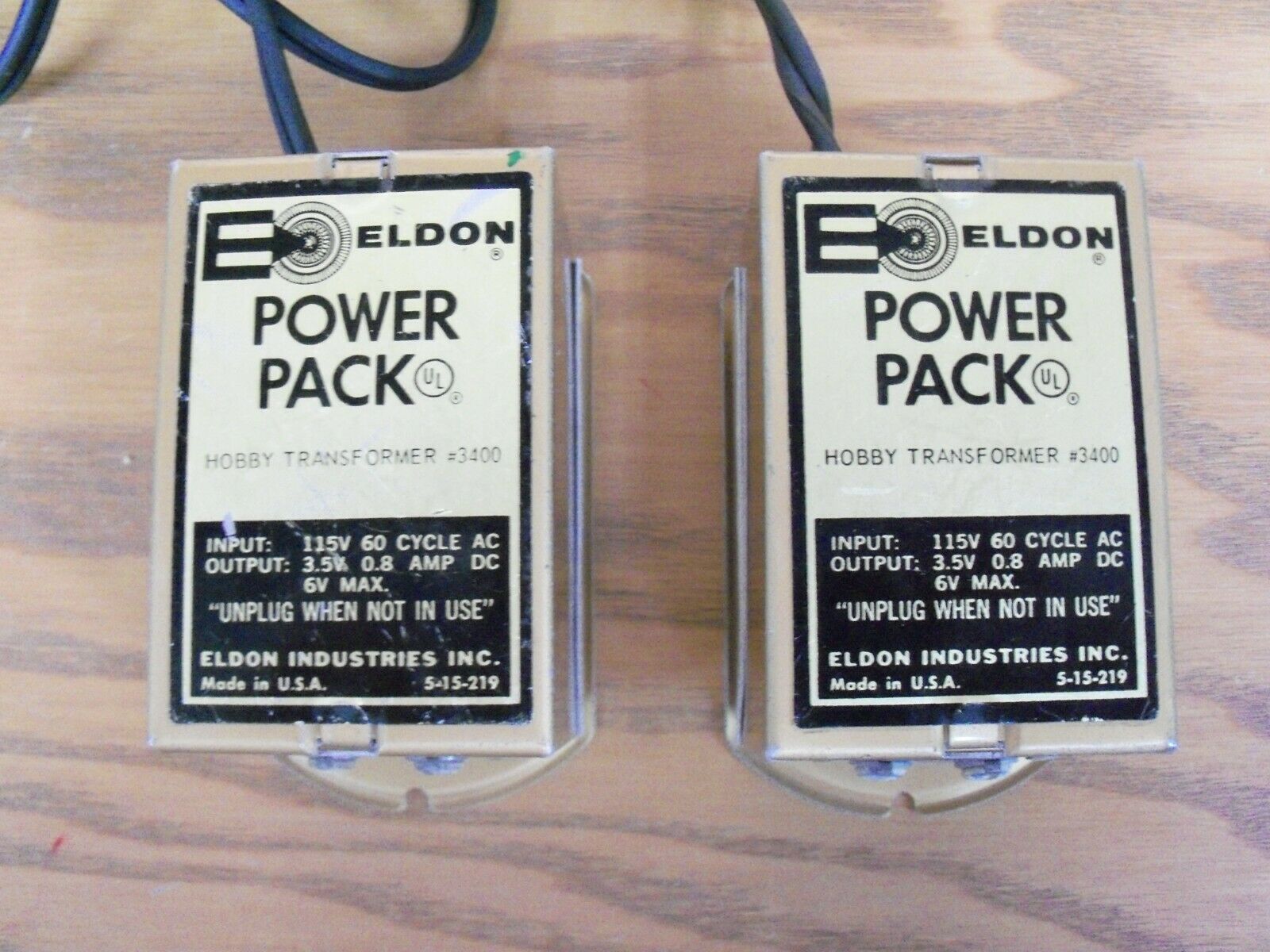 (2) Eldon Power Pack Toy Transformers #3400 6 Volt Dc Tested @ 6.5 Volts Dc