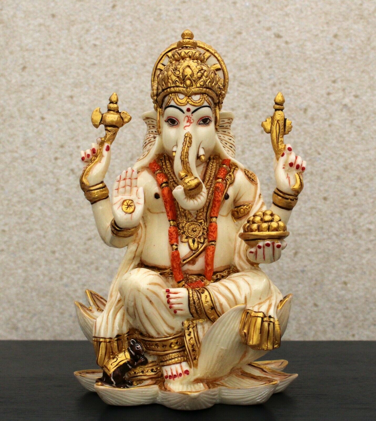 Lord Ganesha Sitting On Lotus Statue, Hindu Elephant God, Good Luck God