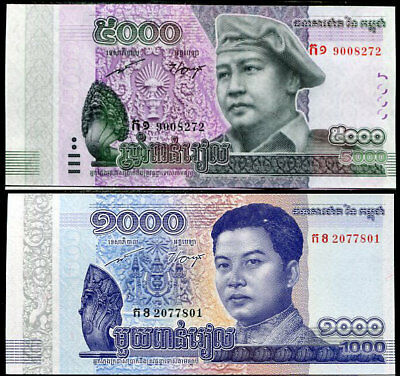 Cambodia Set 2 Unc 1000 5000 Riels 2015-2017 P 67 68