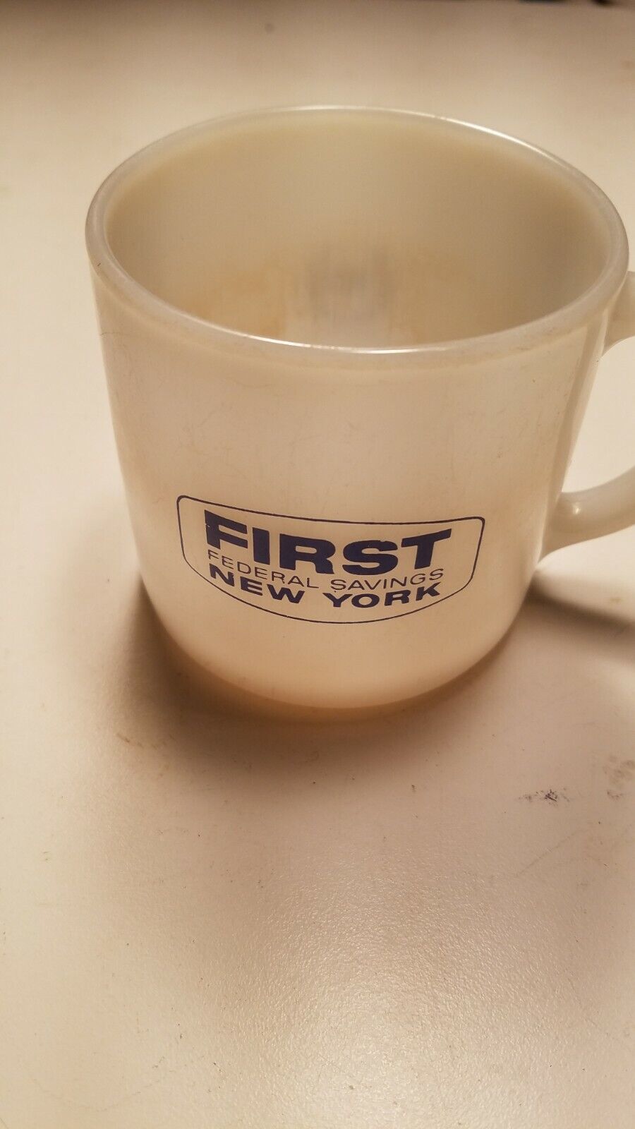 Vintage First Federal Savings New York  Federal Milk Glass Coffee Mug