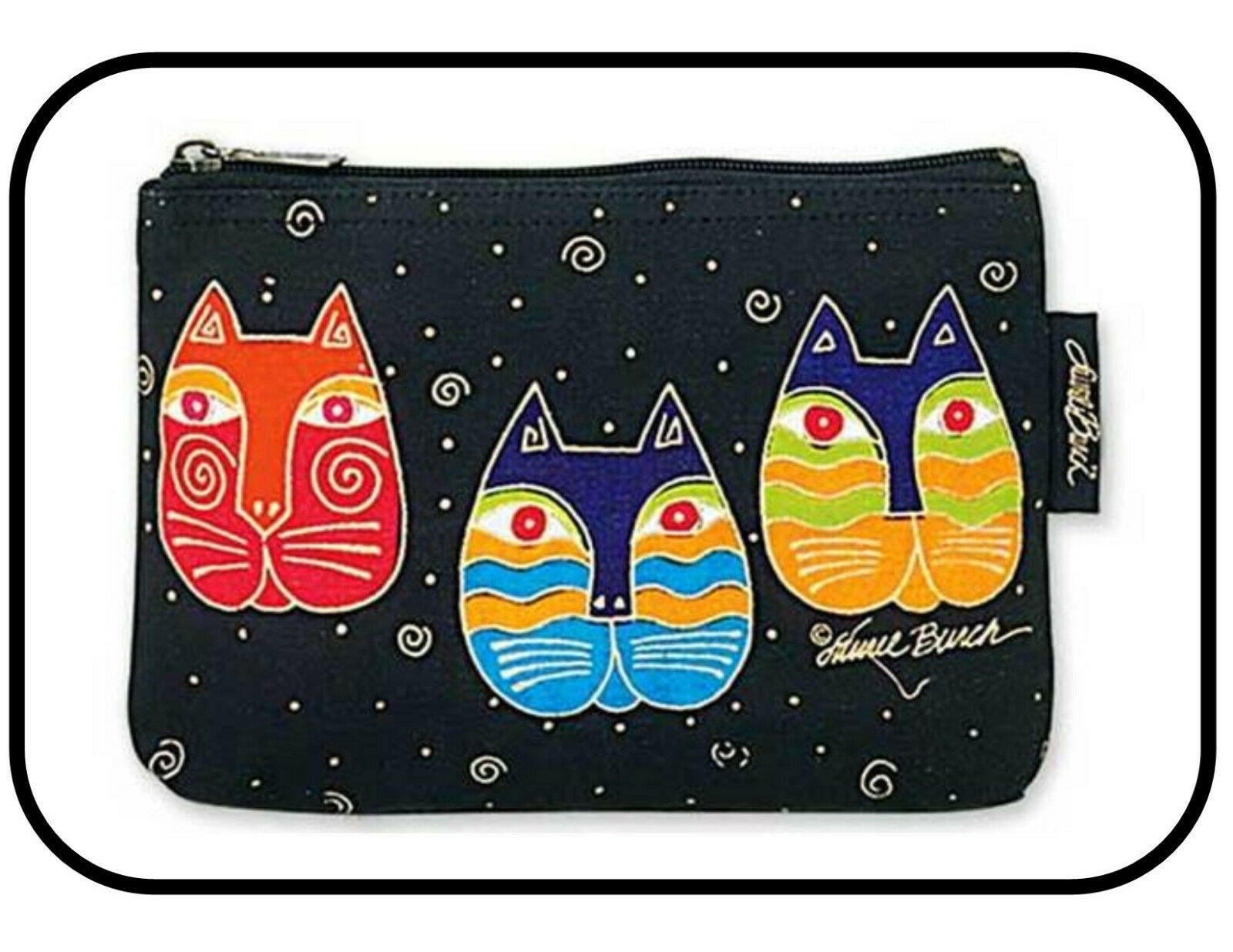 Laurel Burch "feline Faces" ~ #lb2090e Canvas 9"x1"x6" Cosmetic Bag ~ Cats ~