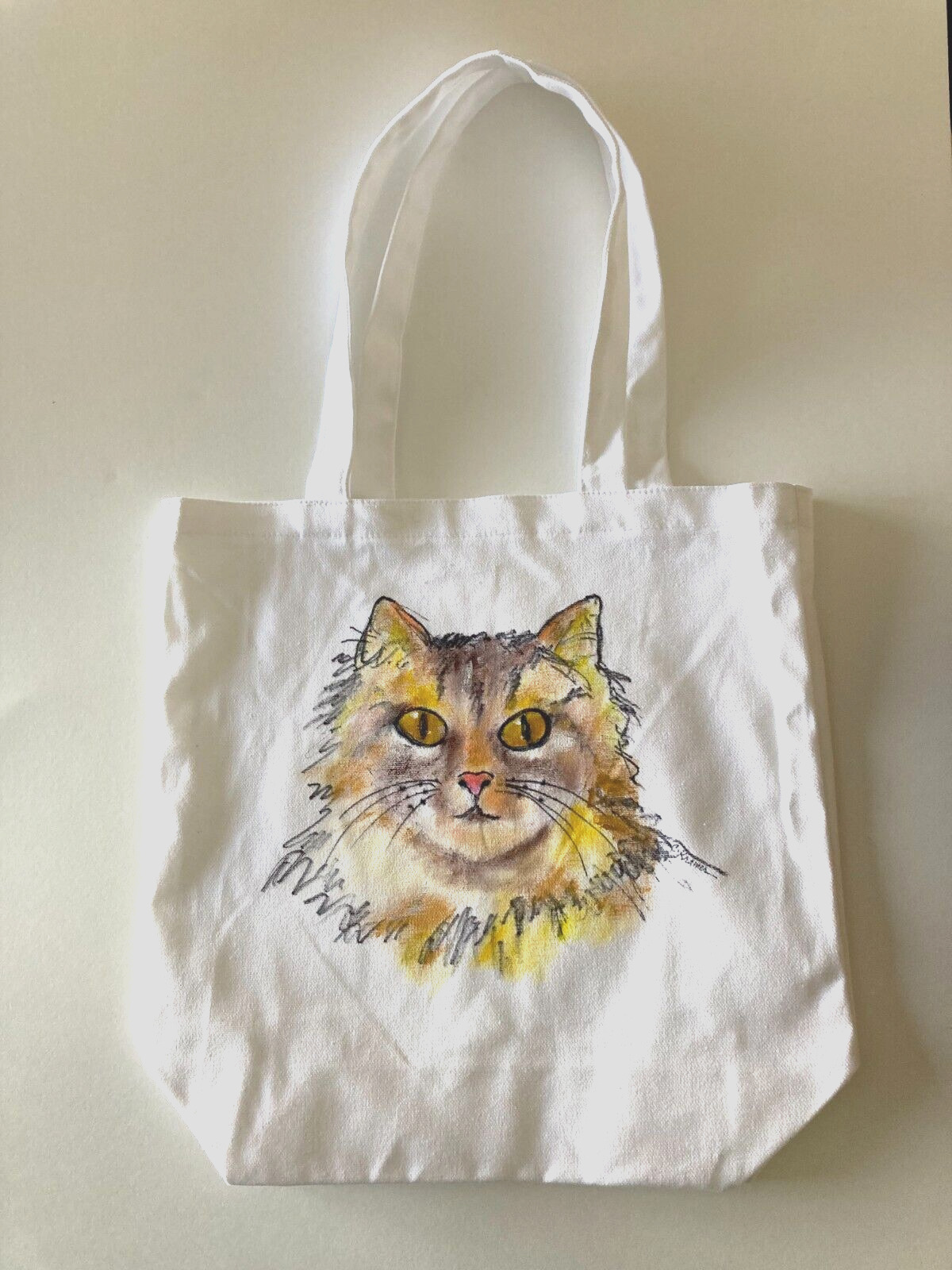 New Hand Painted Cat ~ Kitty White Canvas Tote Bag Artist Signed Original Art