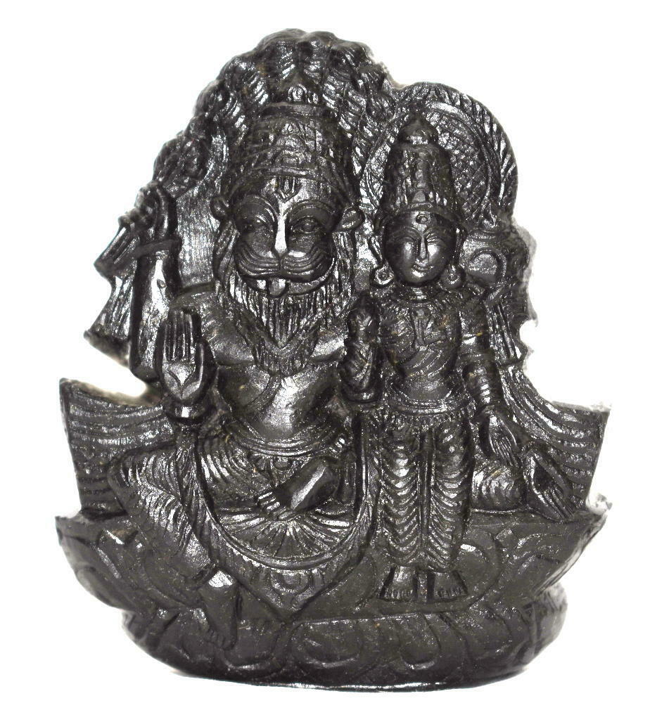 Laxmi Narsimha Idol Carved On Natural Golden Sudarshan Shaligram