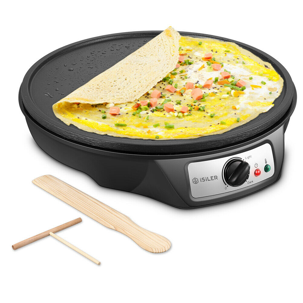 Isiler Electric Crepe Maker Nonstick Pancakes Maker Griddle 12 Inches Crepe Pan