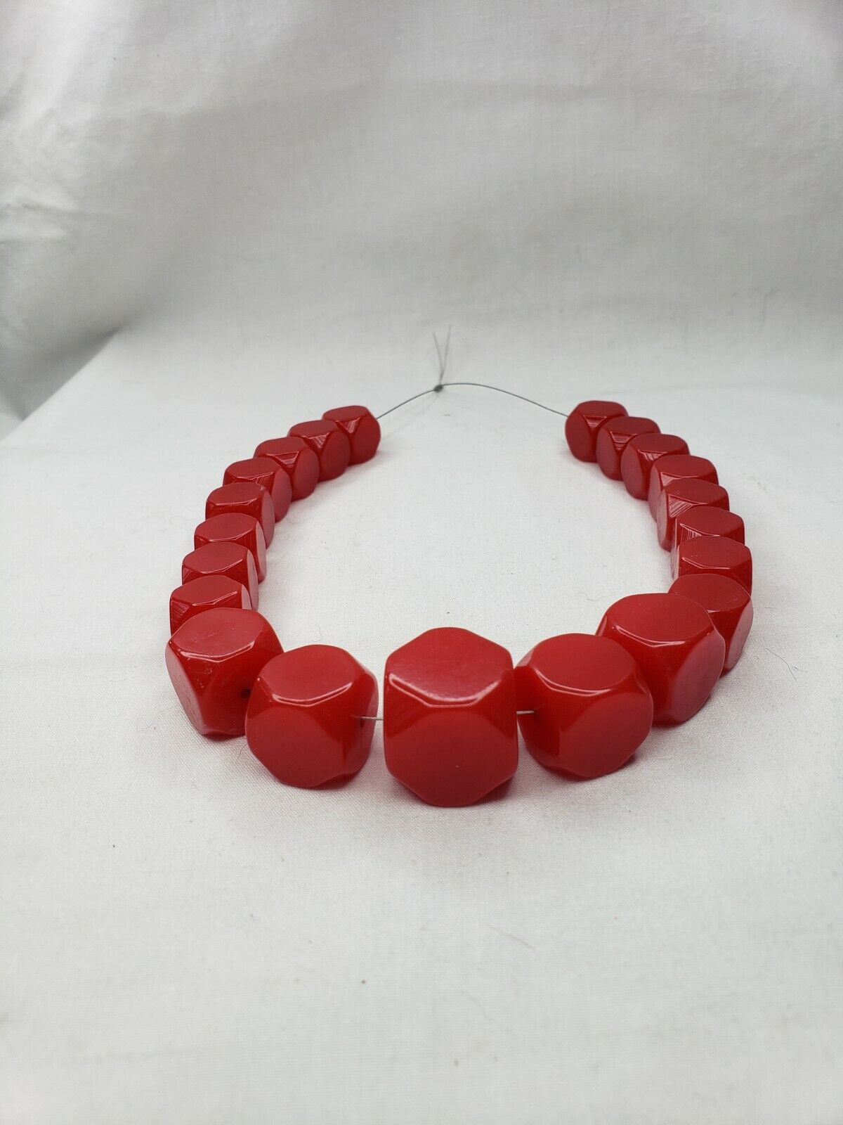 Vintage Bakelite Cherry Red Necklace Square Beads