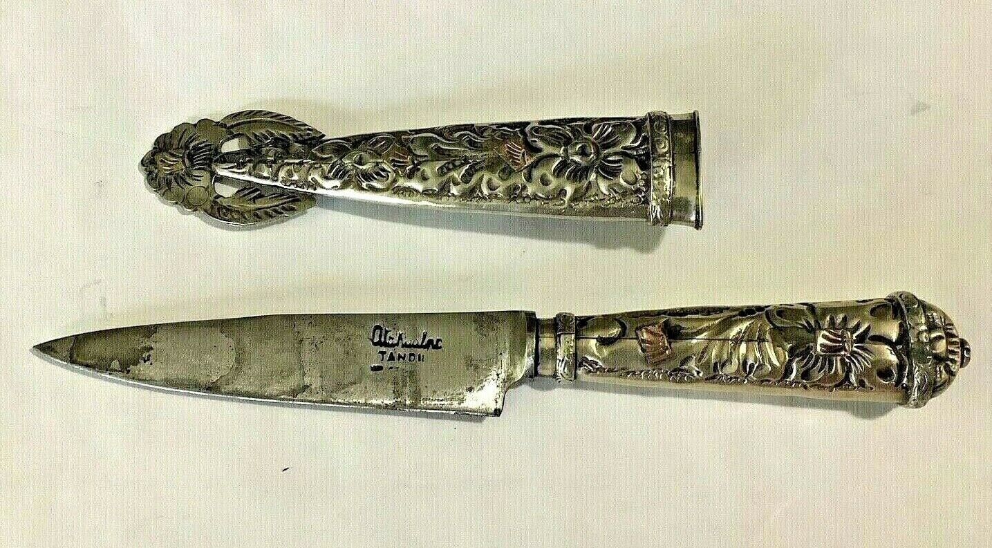 Vtg Silver Plated 7” Middle Eastern Dagger W/scabbard Sword Letter Opener Marked