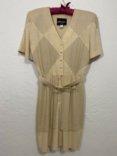Vtg Fourache By Lori Weidner Romper 80s Belted Beige Size 8 Made In Canada