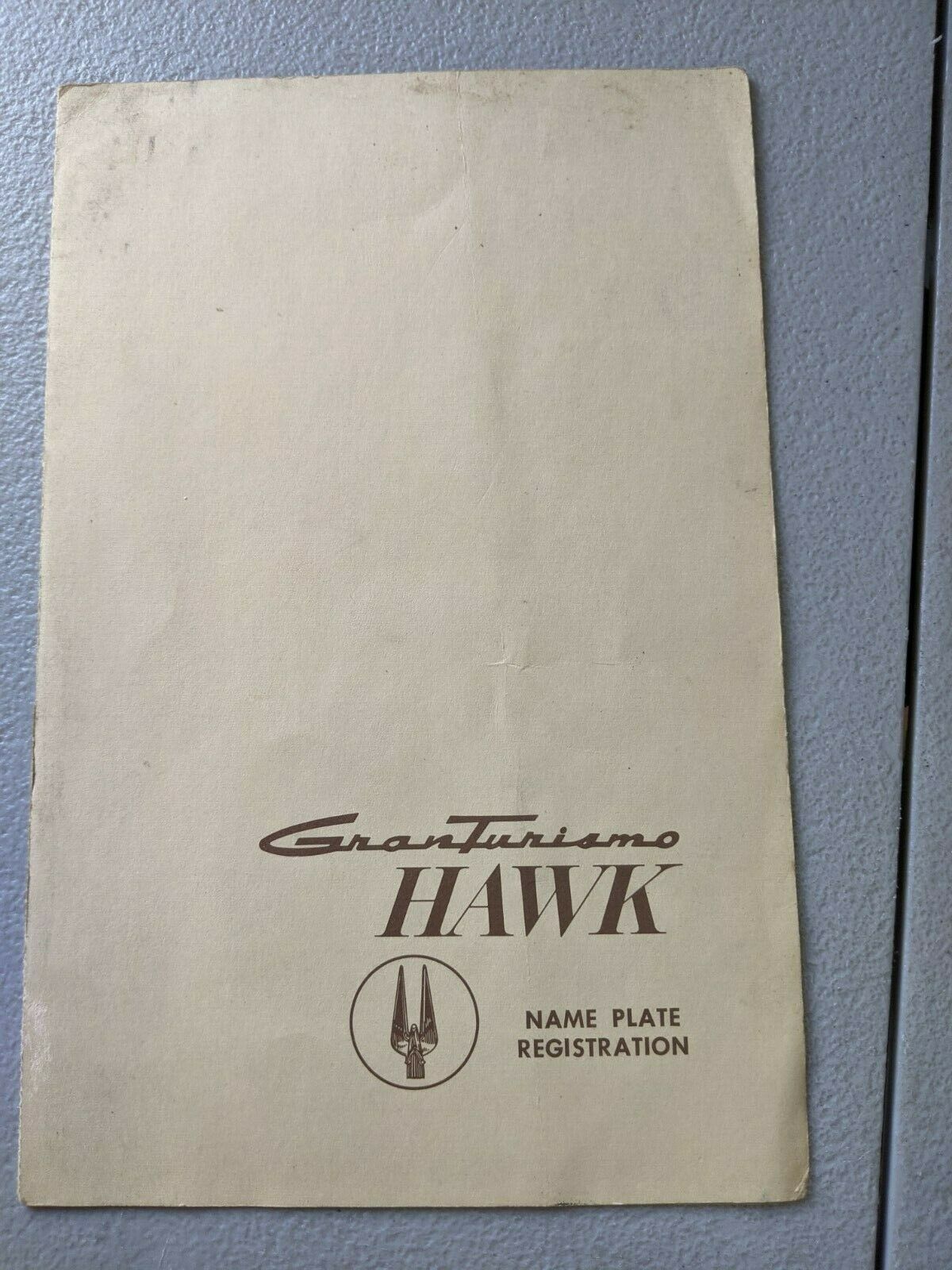 Studebaker Gt Hawk Name Plate Registration Form