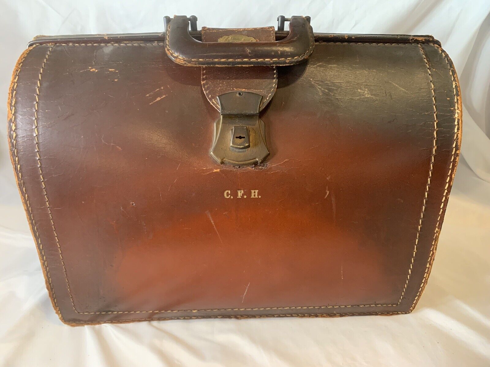 Vintage Cardat Leather Medical Doctor Bag Monogramed C.f.h. Brown Rust Color