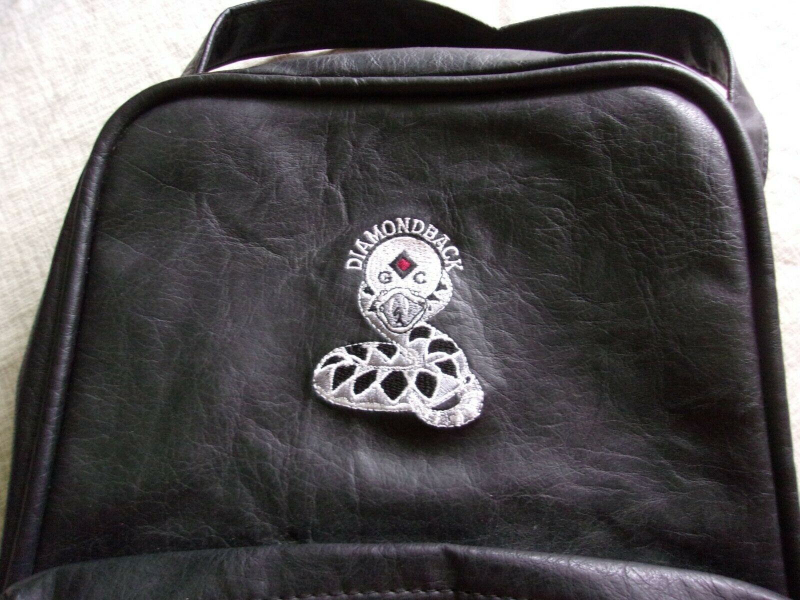 Vtg Diamondback Black Leather Golf Club Shoe Bag Carrying Case Snake Patch