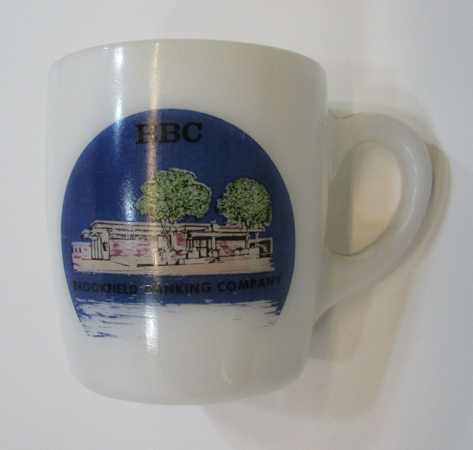 Bbc Brookfield Banking Company Vintage 1970's White Milk Glass Mug Cup  Free S/h