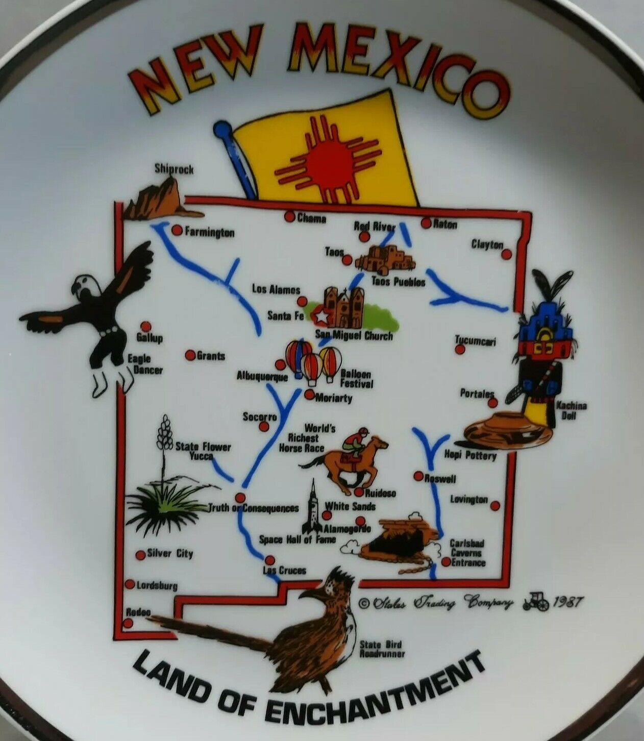 Vintage 1987 New Mexico Souvenir Landmarks Collectible Dish  / Plate